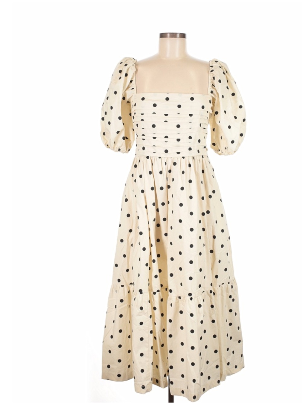 Abercrombie and fitch Polka Dot Puff Sleeve Midi Dress - Cream/Black
